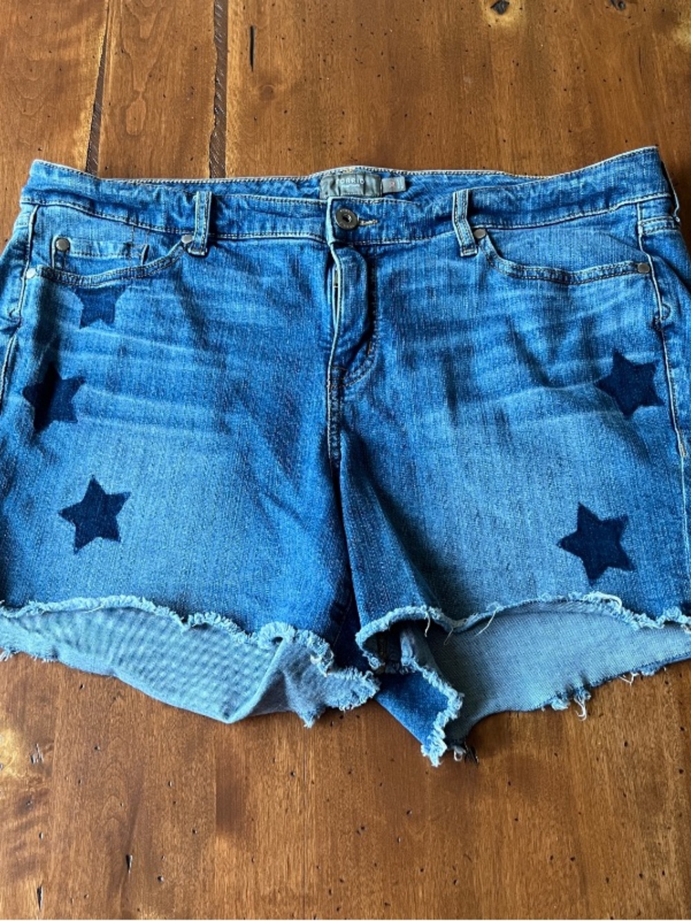 Torrid Frayed Hem Denim Star Themed Shorts
